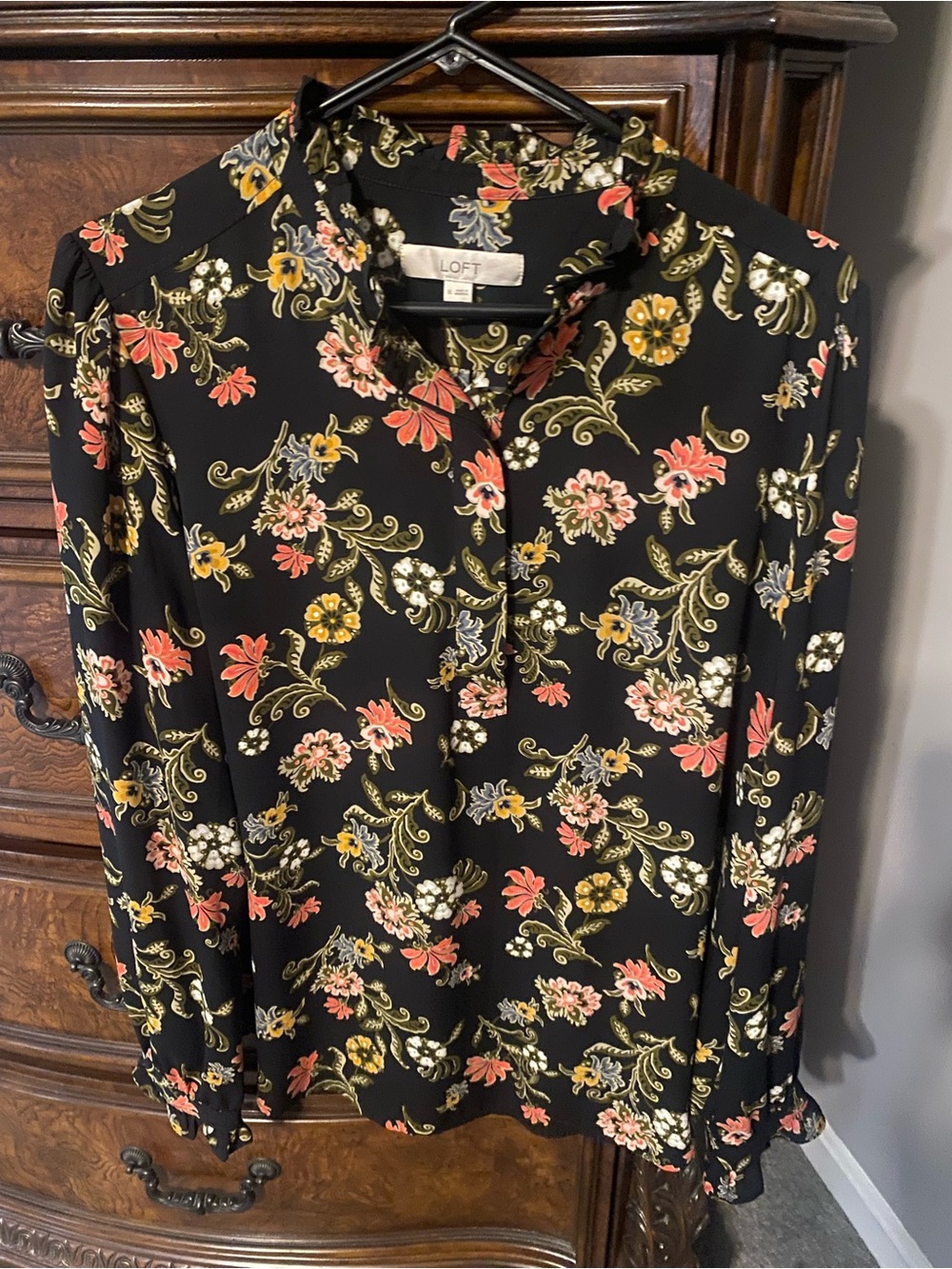 LOFT Black Floral Print Blouse